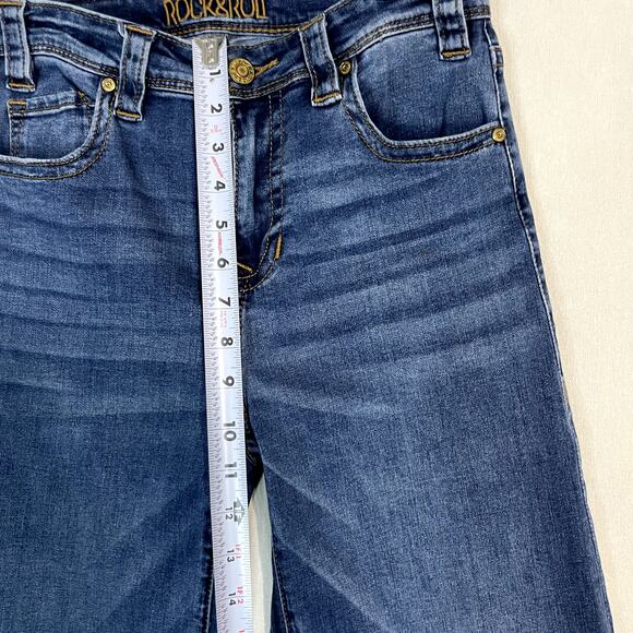 Rock & Roll Cowgirl High Rise Palazzo Flare Jeans Dark Wash Slit Hem - Size 27 - Picture 9 of 11